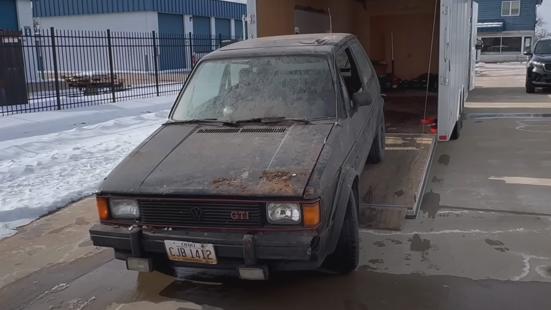 A 1983 Mk1 Volkswagen GTI covered in dust and debris before restoration