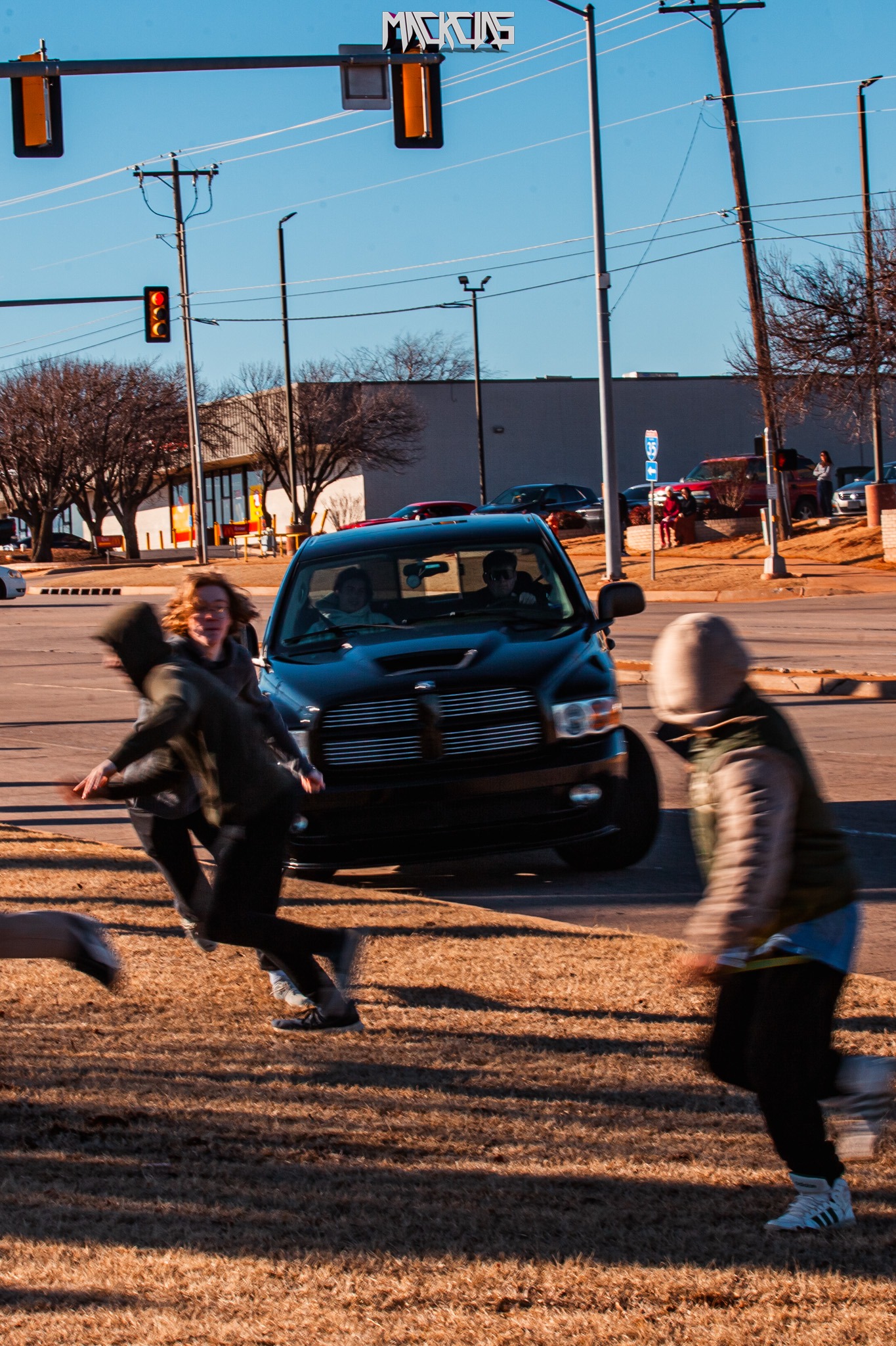 The aftermath of the Dodge Ram SRT-10 crash at a Cars and Coffee event.