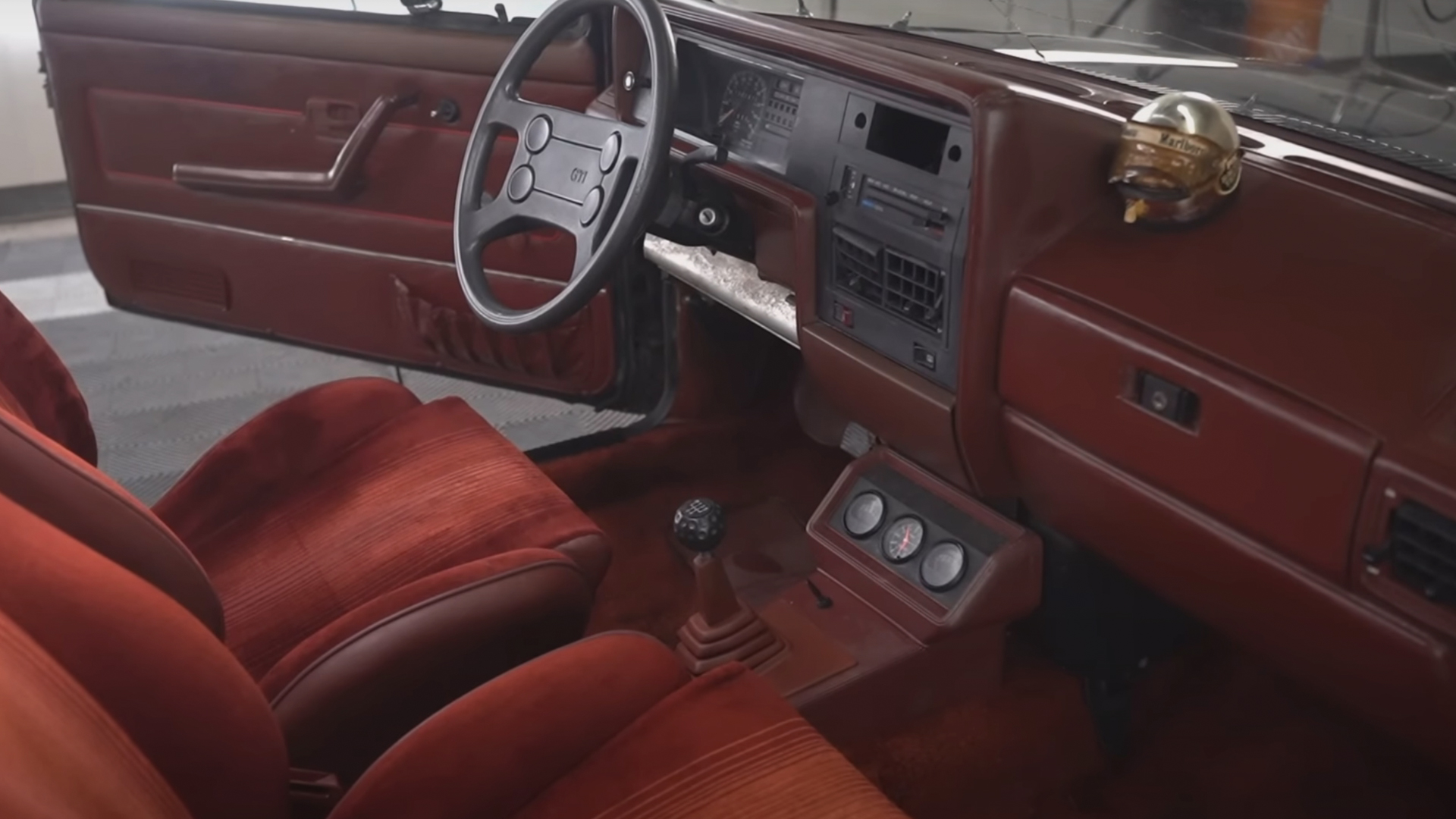 The iconic golf ball shift knob in the 1983 Mk1 Volkswagen GTI
