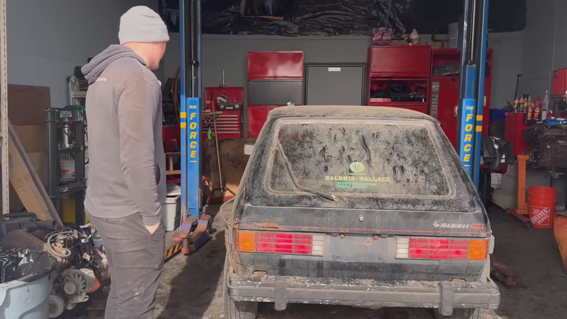 WD Detailing team power washing a 1983 Mk1 Volkswagen GTI